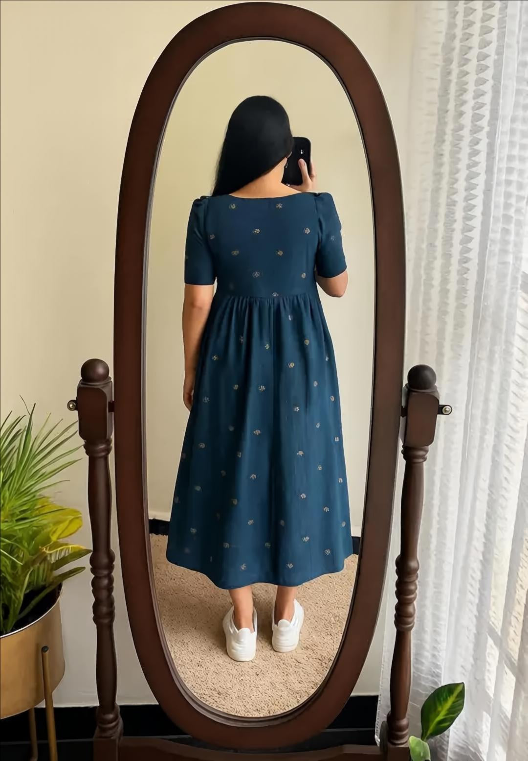 Women’s Cotton Printed Fit & Flare Midi Dress