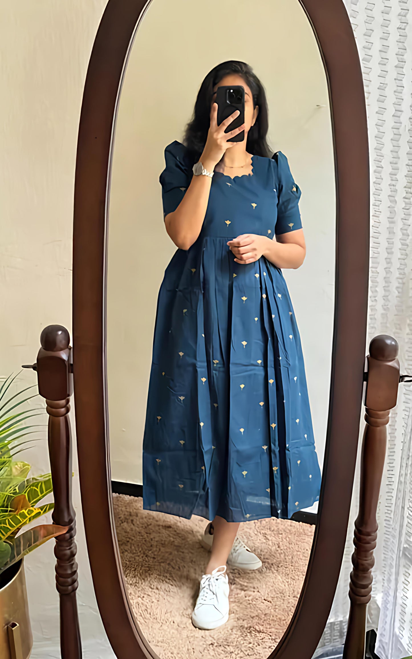 Women’s Cotton Printed Fit & Flare Midi Dress