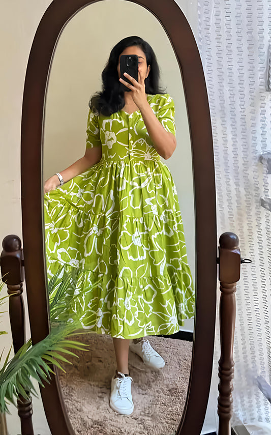 Women’s Cotton Printed Fit & Flare Midi Dress