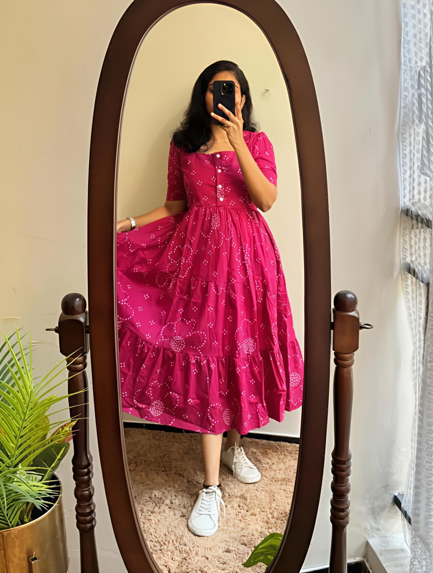 Women’s Cotton Printed Fit & Flare Midi Dress